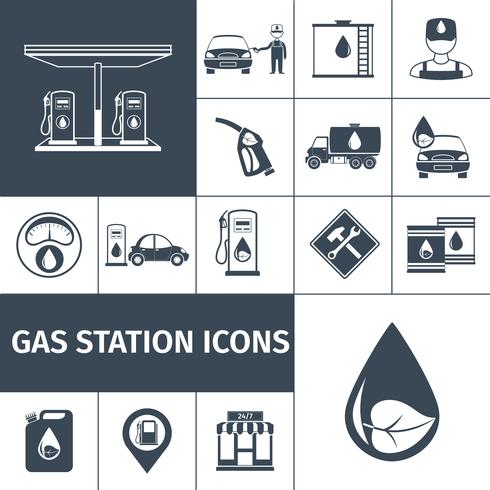 Posto de gasolina ícones preto vetor