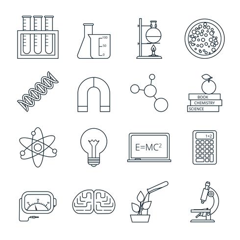 Conjunto de ícones de ícones de ciência delineada vetor