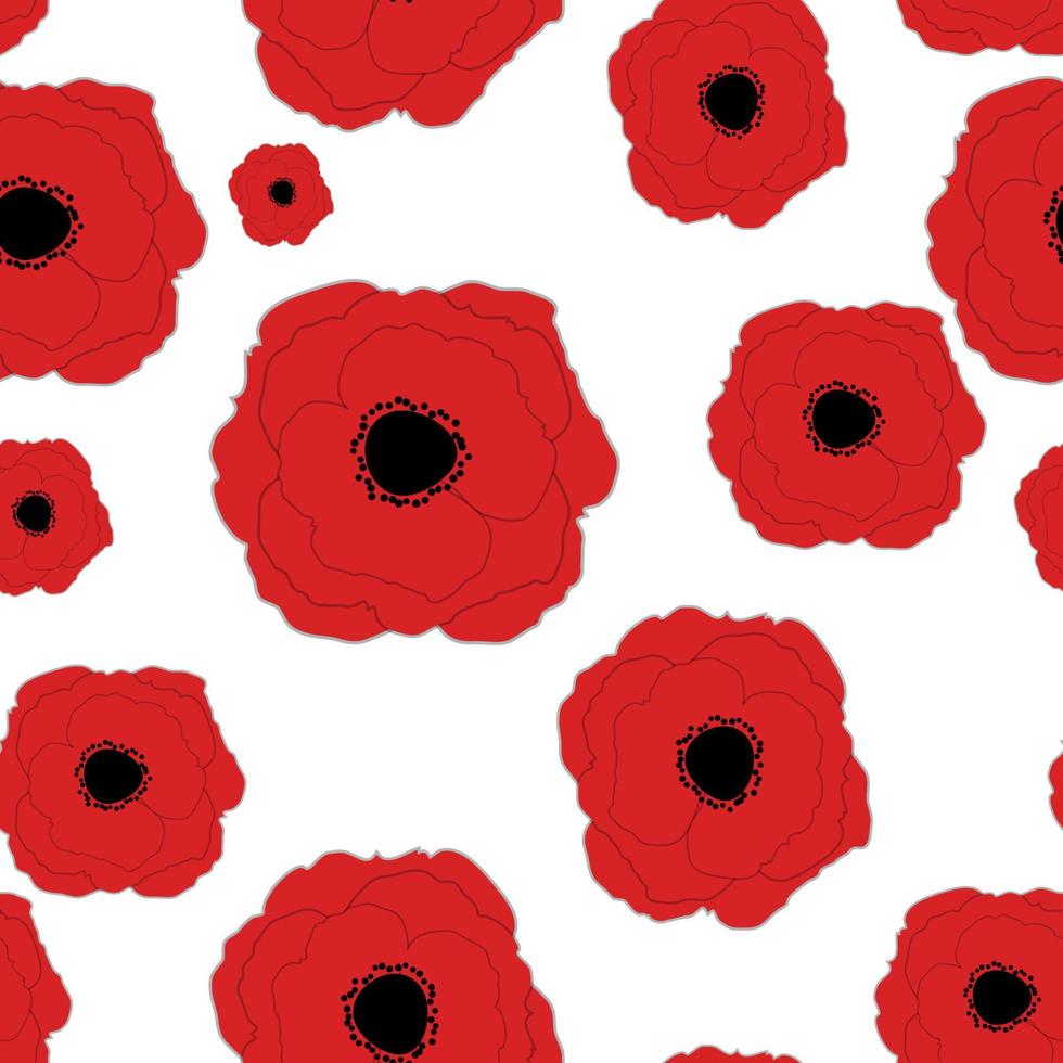 papoilas vermelhas flor sem costura padrão fundo vector illustrati