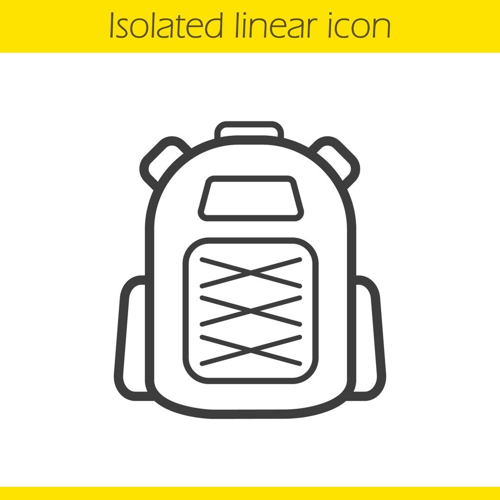 ícone de mochila linear. ilustração de linha fina de mochila escolar. equipamento turístico. a mochila do aluno. símbolo de contorno. conceito do logotipo da mochila. desenho de contorno isolado de vetor