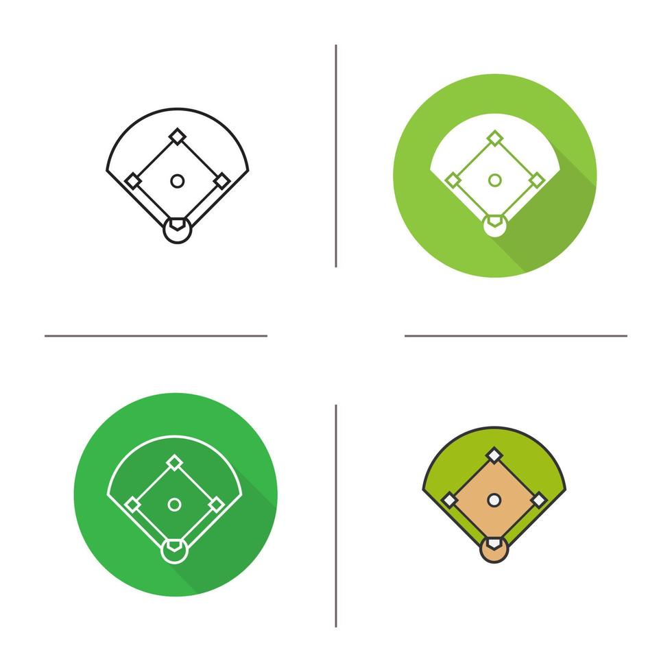 ícone do campo de beisebol. design plano, estilos lineares e de cores. ilustrações vetoriais isoladas de gramado de beisebol vetor