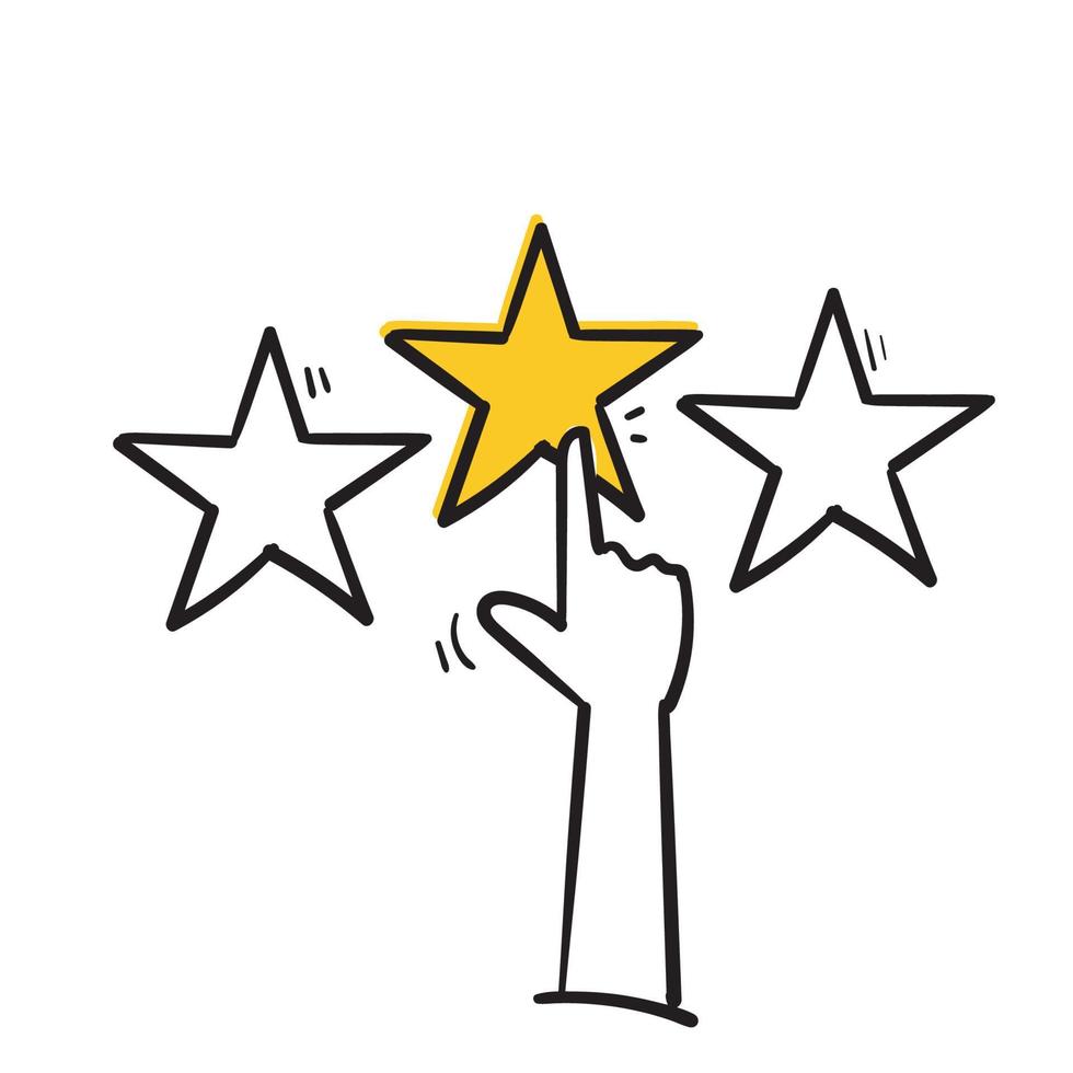 mão desenhada dedo toque estrela ícone ilustração símbolo para feedback doodle vetor