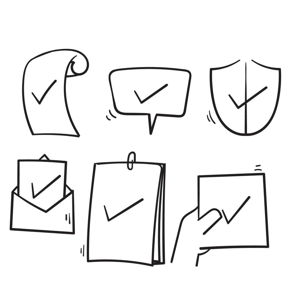 mão desenhado conjunto simples de aprovar ilustração de ícones de linha vetorial relacionada. estilo doodle vetor