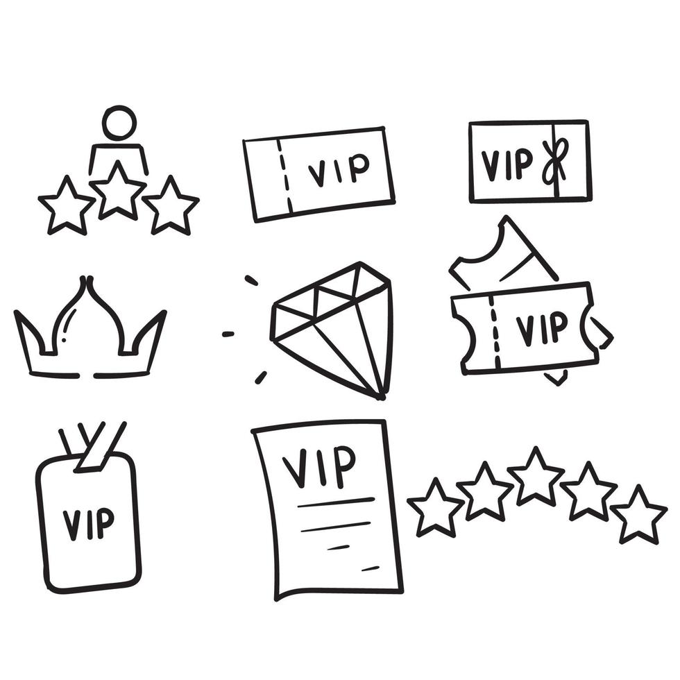 mão desenhada conjunto simples de ícones de linha de vetor relacionados a vip em vetor de estilo doodle isolado