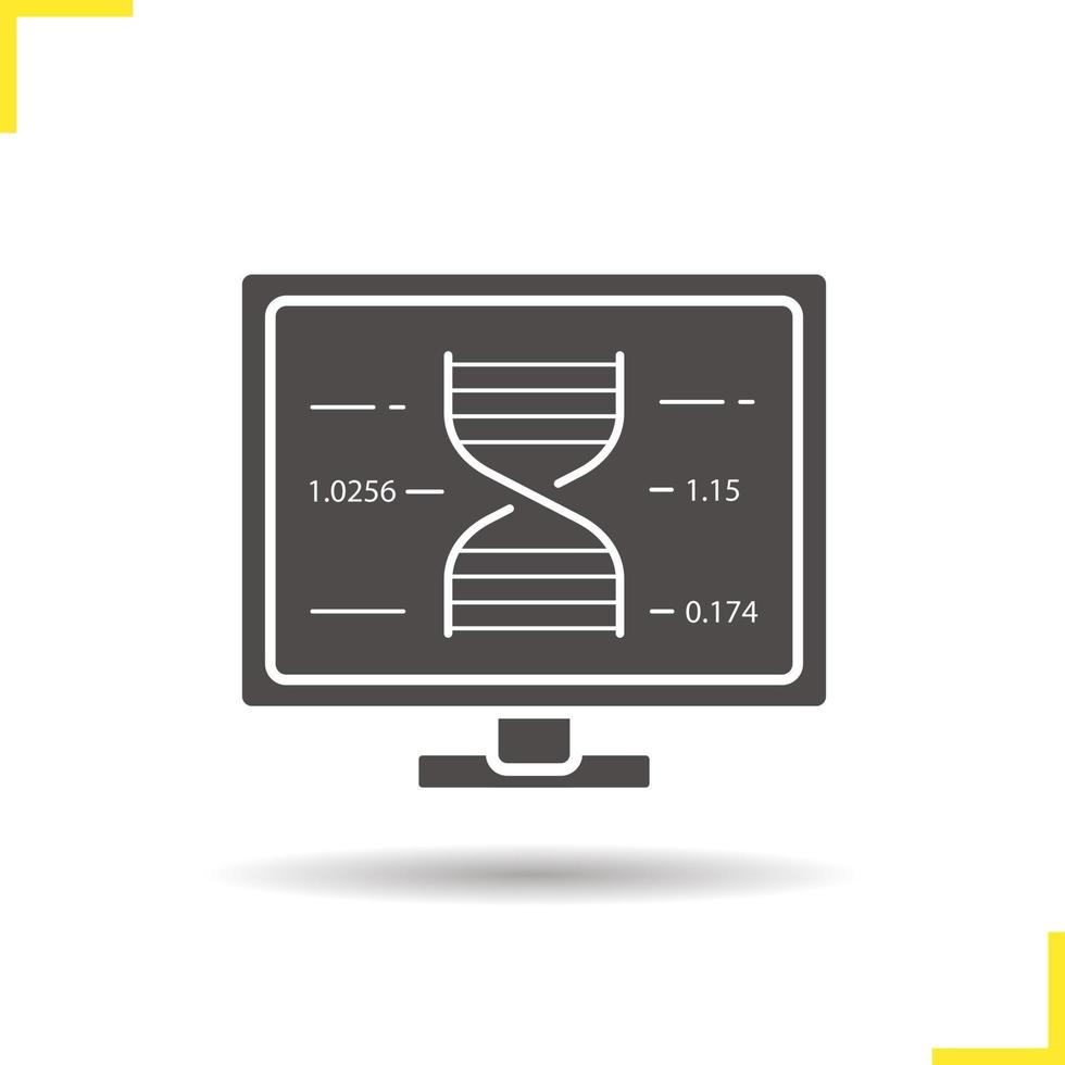 ícone de fita de DNA. drop shadow símbolo de silhueta de pesquisa do genoma humano. pesquisa de computador fromula. ilustração isolada do vetor