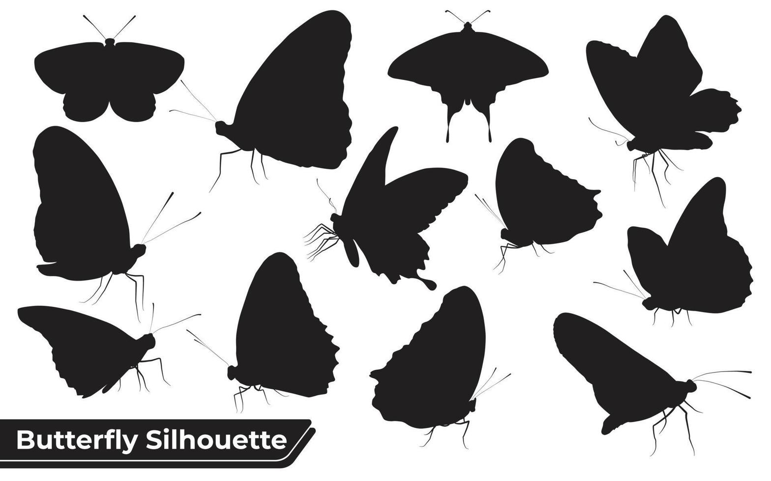 coleção de silhuetas de borboletas em diferentes poses vetor