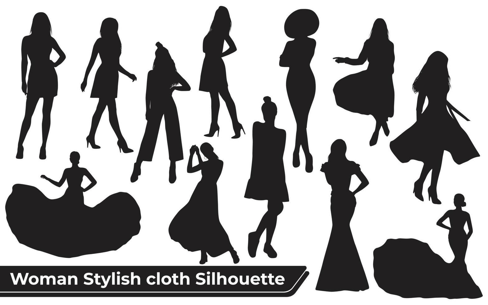 coleção de silhuetas de mulheres elegantes em diferentes poses vetor