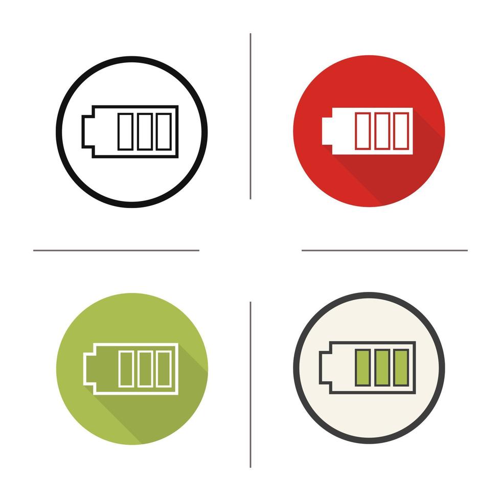 ícone da bateria. design plano, estilos lineares e de cores. indicador de carga da bateria do smartphone. ilustrações vetoriais isoladas vetor