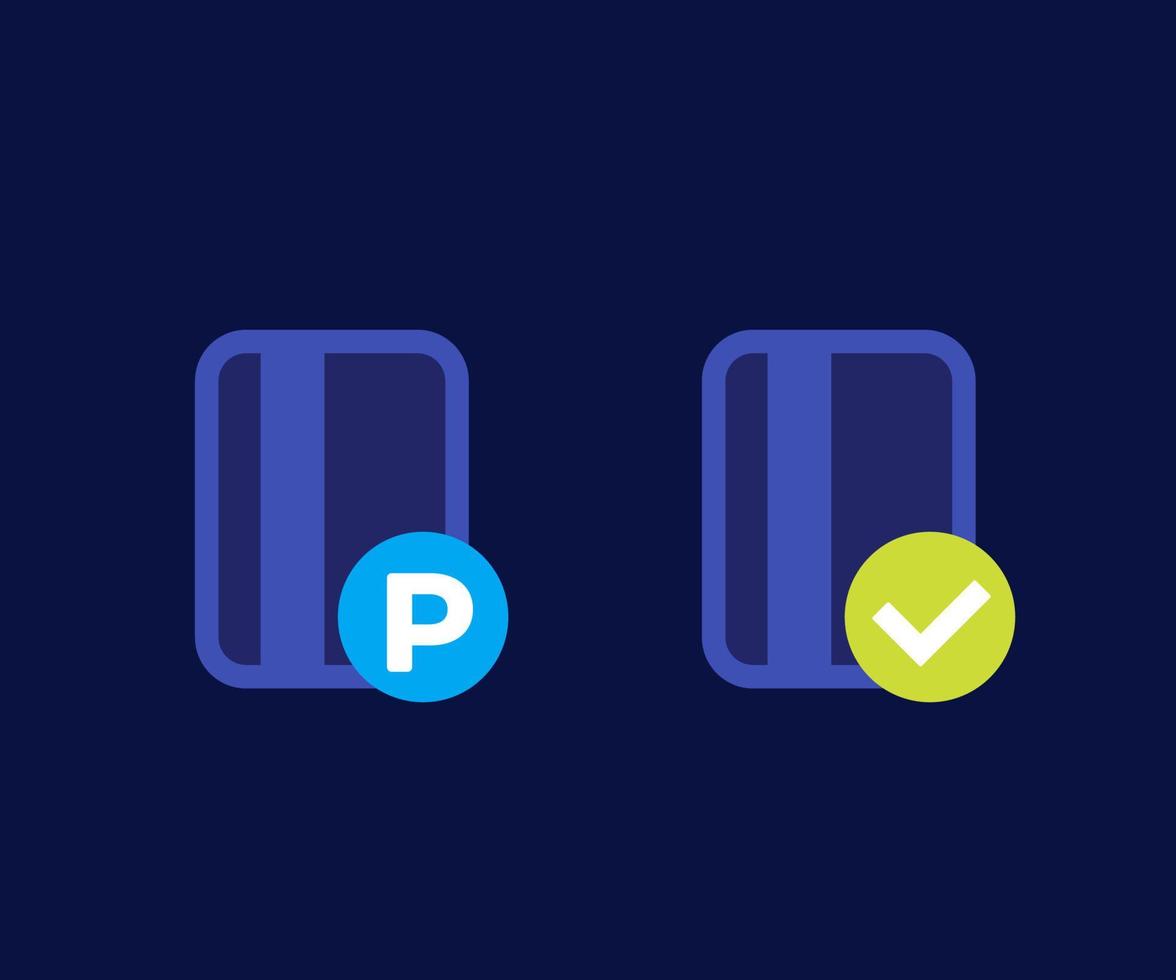 ícones de cartão de estacionamento, vetor plano