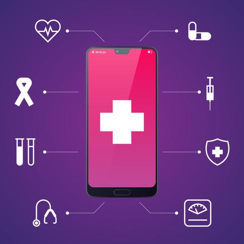 Cuidados de saúde on-line e consulta médica através de smartphone móvel vetor