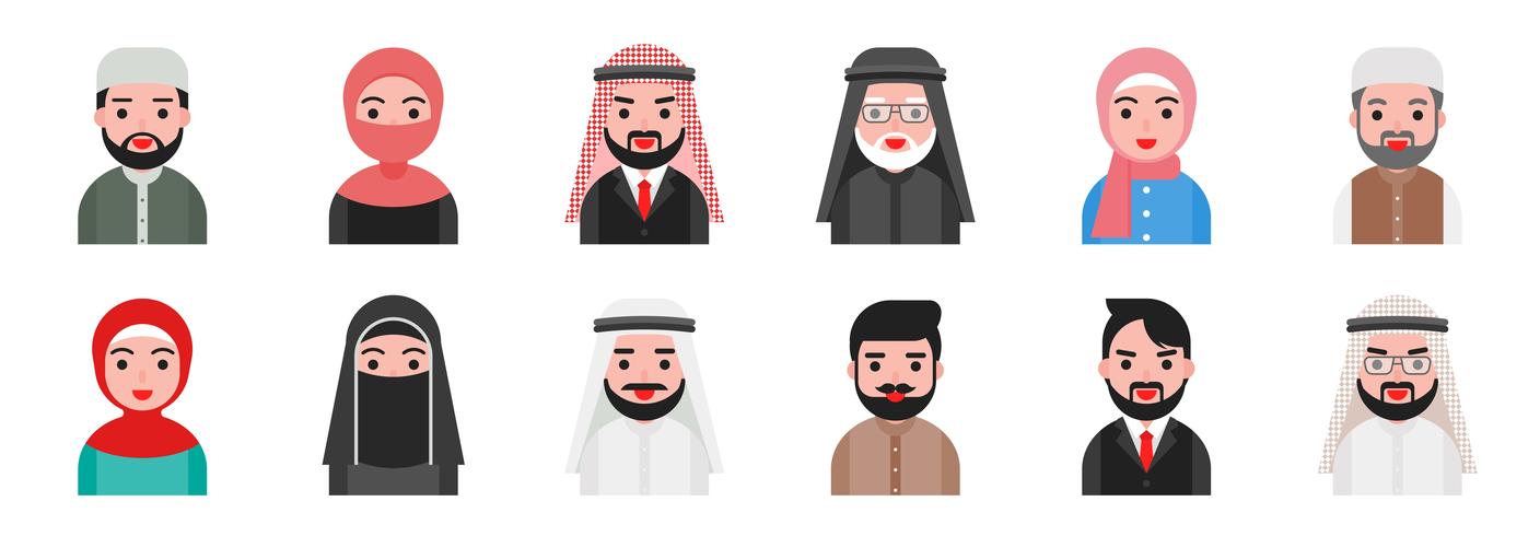 avatar bonito árabes muçulmanos em design plano vetor
