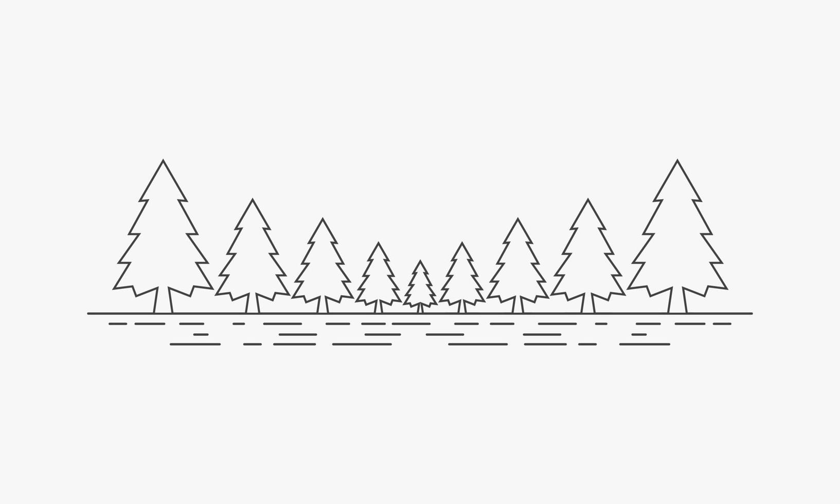 linha floresta pinheiro vetor em fundo branco.