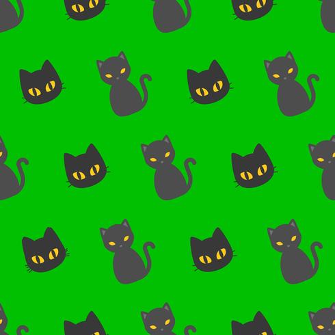 Padrão sem emenda de gato preto Halloween, design plano com máscara de recorte vetor