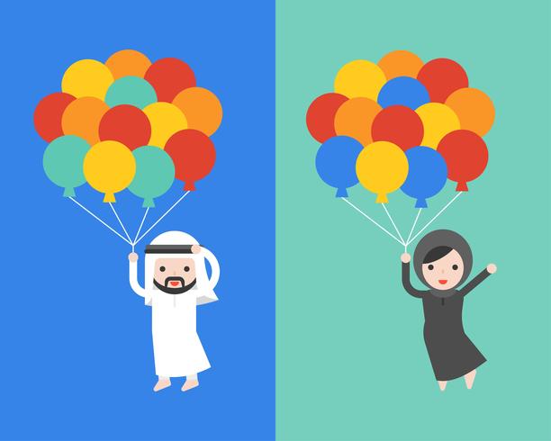 Empresário árabe e mulher segurando balões vetor
