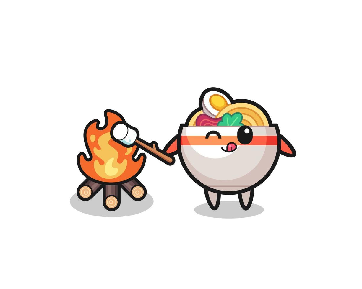 personagem de macarrão está queimando marshmallow vetor
