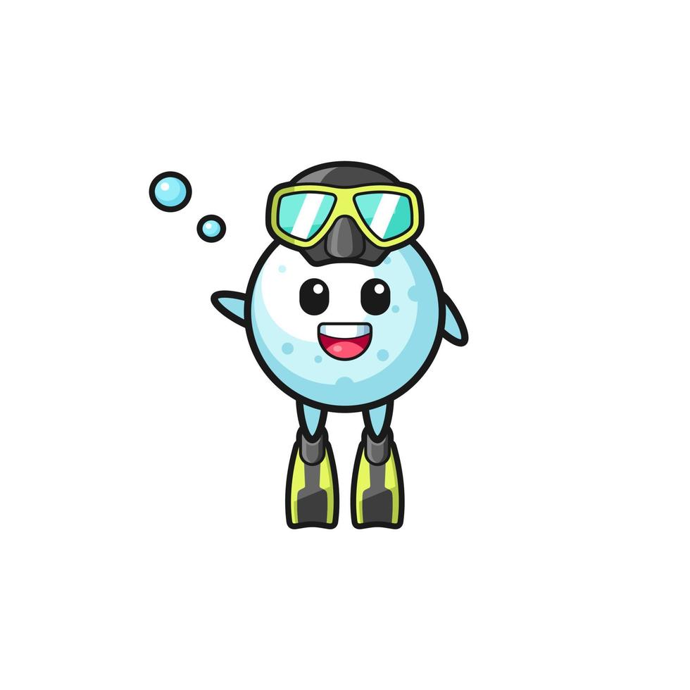 o personagem de desenho animado do mergulhador de bola de neve vetor