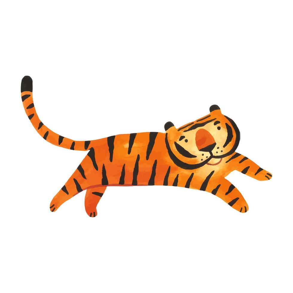 tigre grande gato selvagem correndo zodíaco símbolo do ano aquarela mão desenhada ilustração vetor