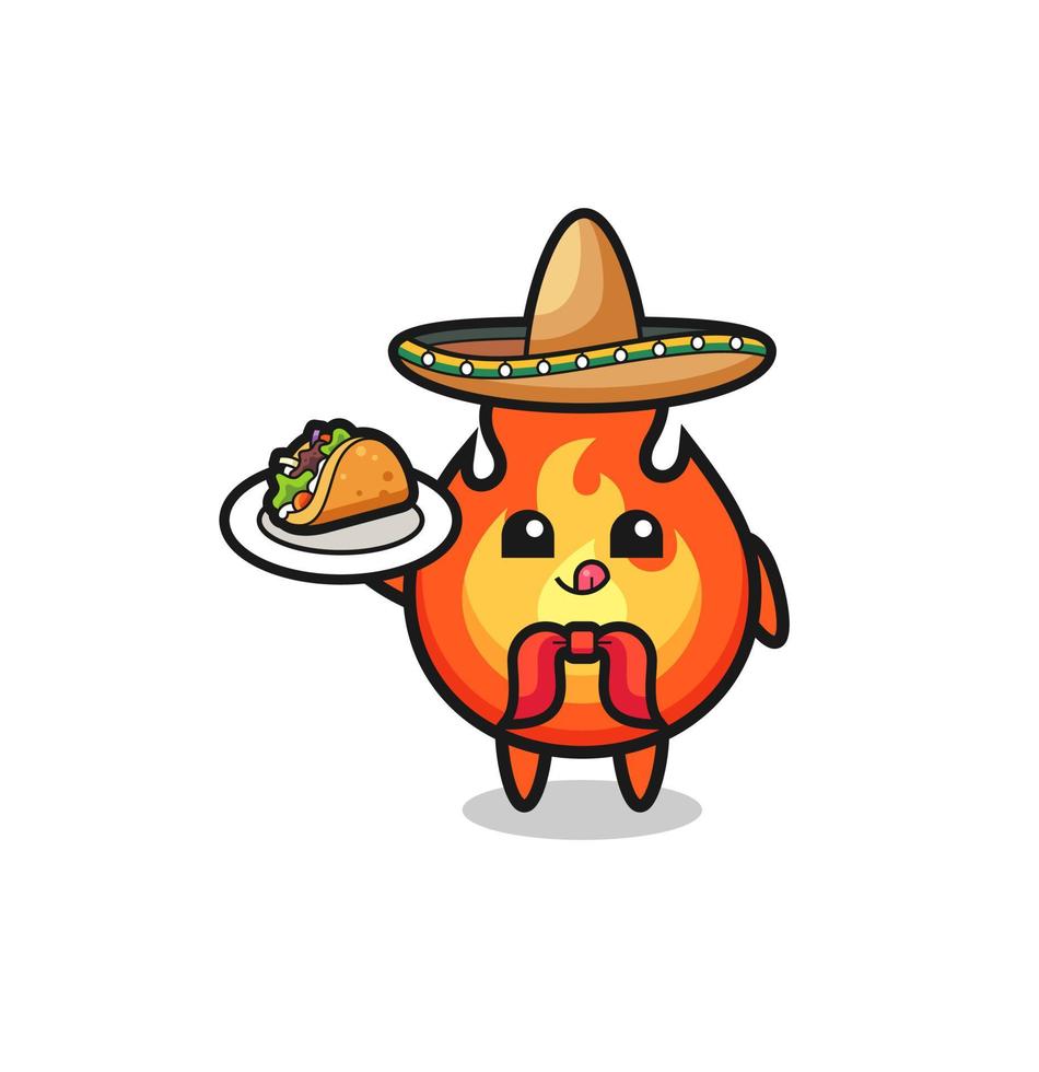 mascote do chef mexicano de fogo segurando um taco vetor