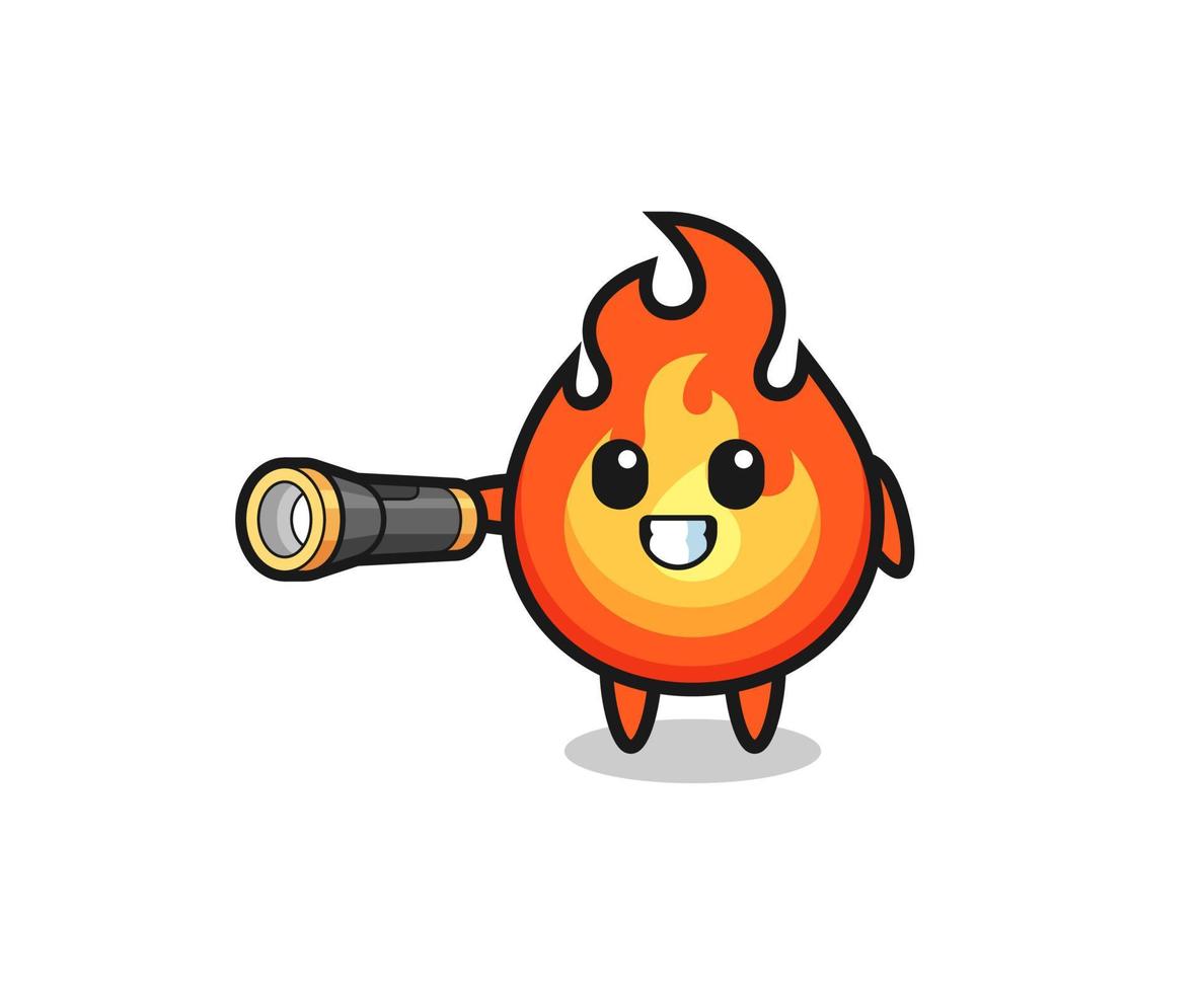 mascote do fogo segurando uma lanterna vetor