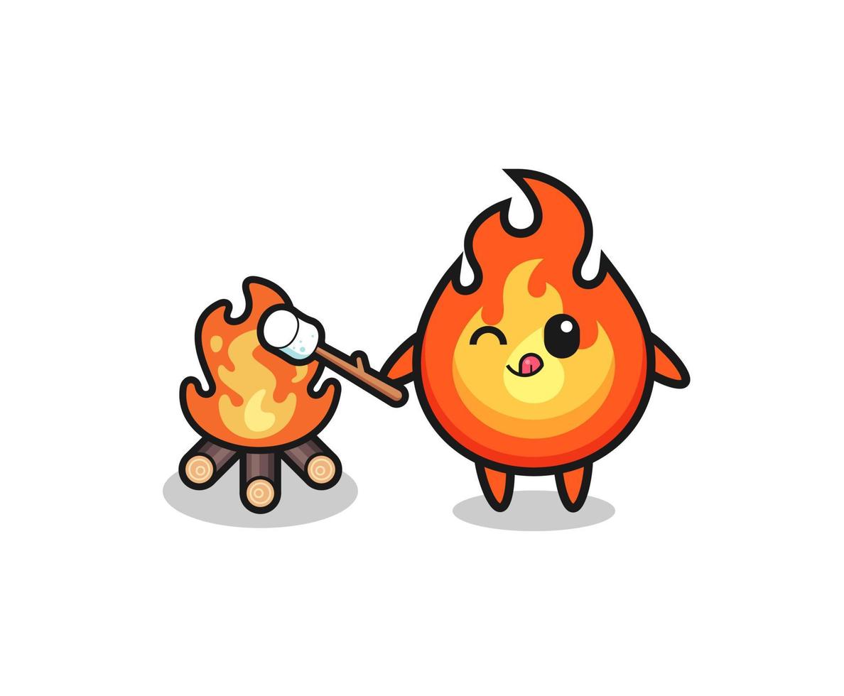 personagem de fogo está queimando marshmallow vetor