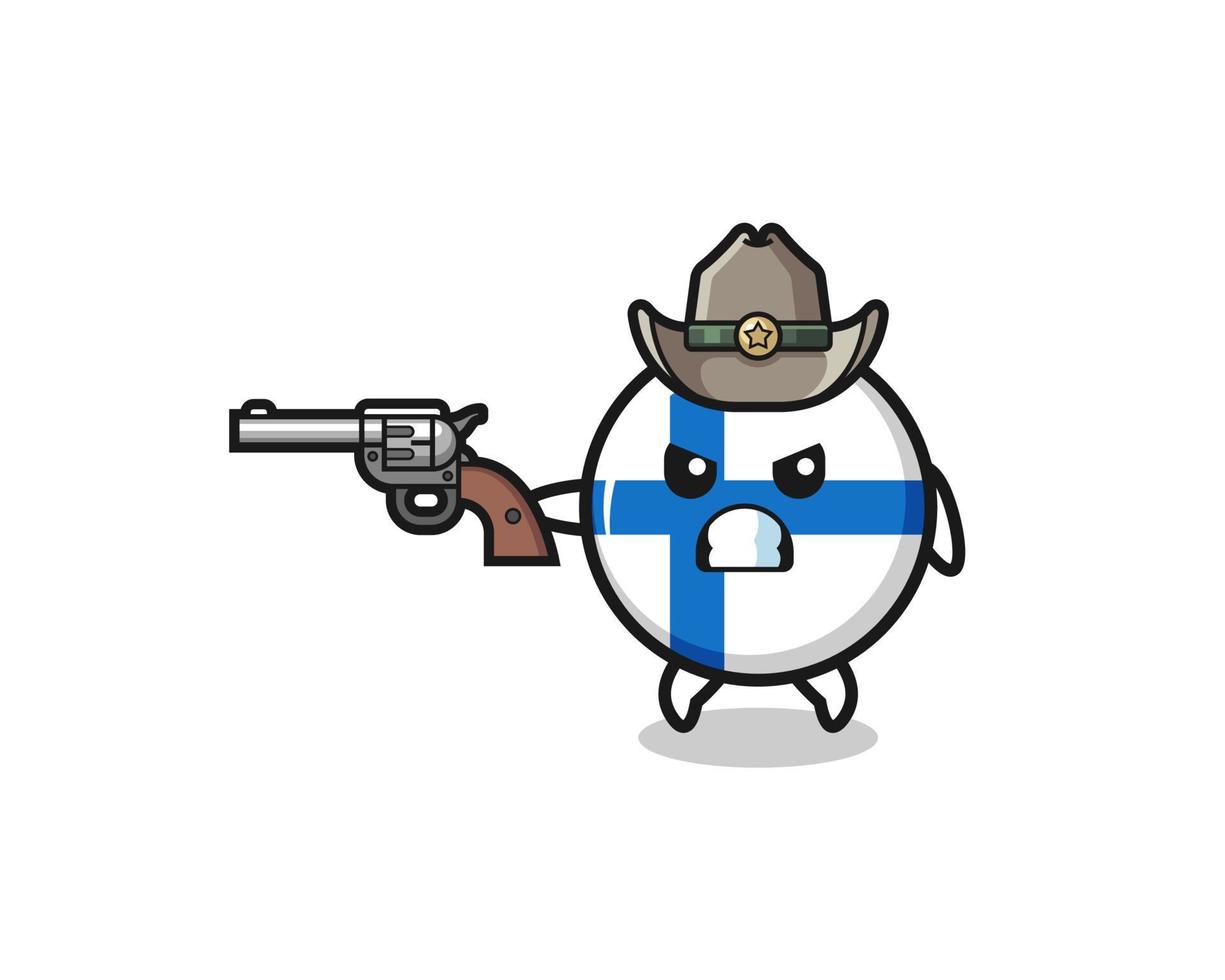 o cowboy da bandeira da finlândia atirando com uma arma vetor