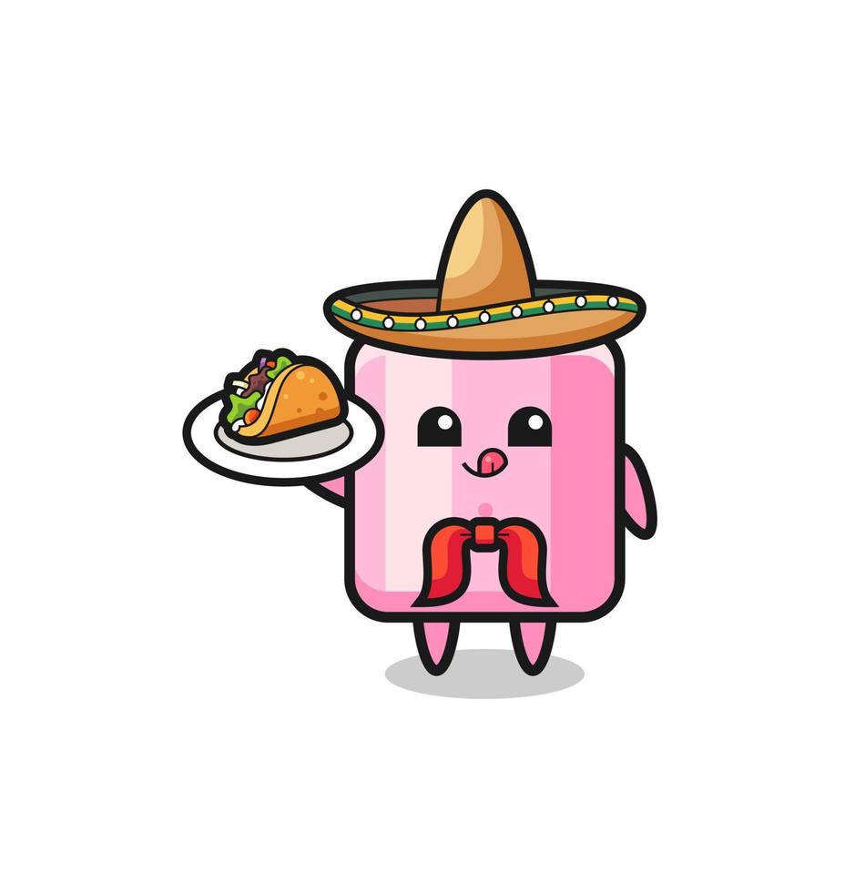 marshmallow mexicano chef mascote segurando um taco vetor