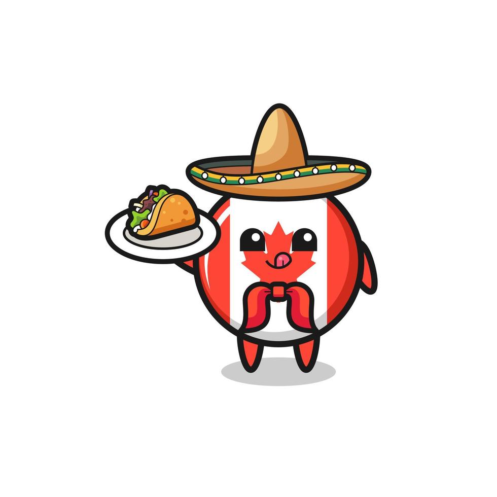 mascote do chef mexicano com bandeira do Canadá segurando um taco vetor