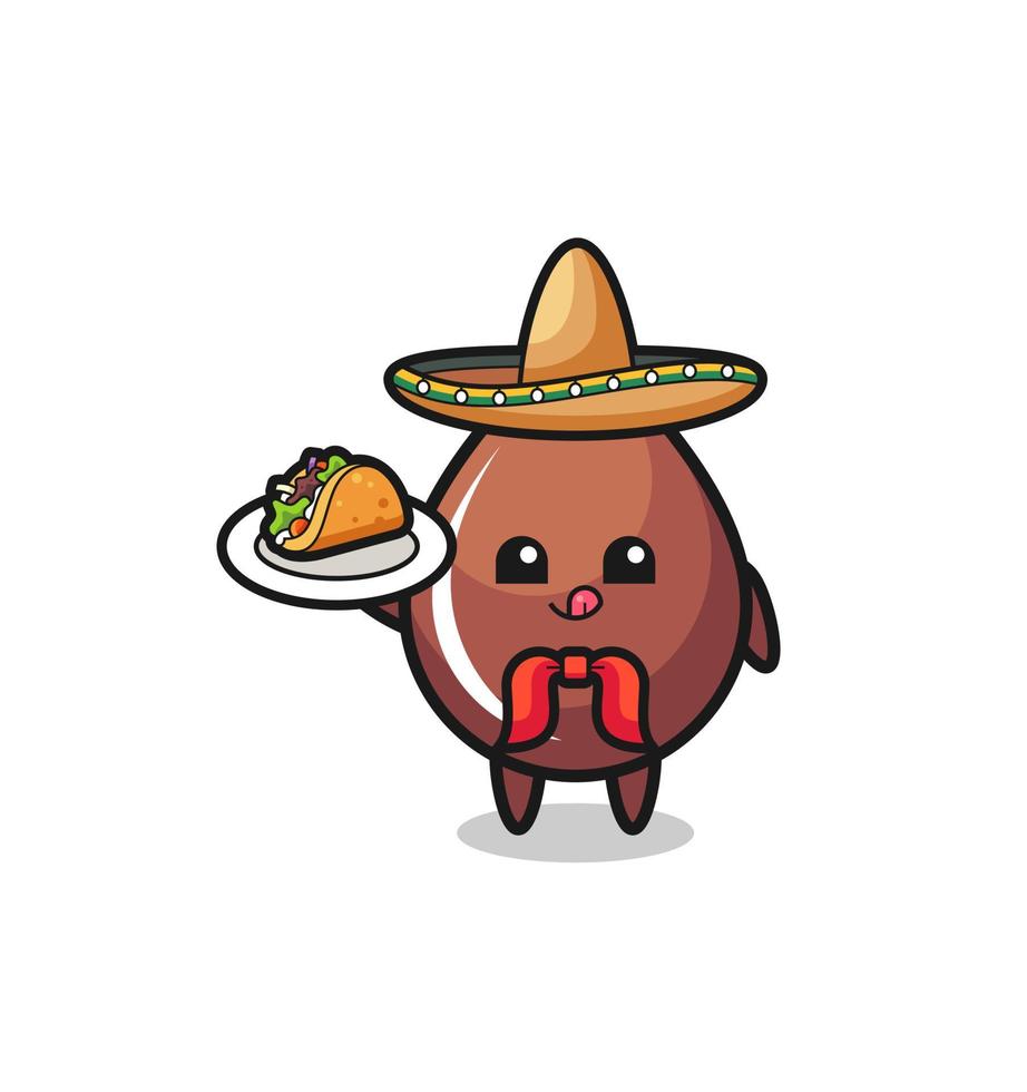 Mascote do chef mexicano com gota de chocolate segurando um taco vetor