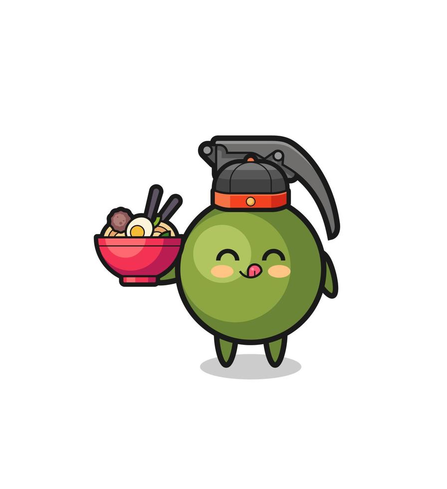 granada como mascote do chef chinês segurando uma tigela de macarrão vetor