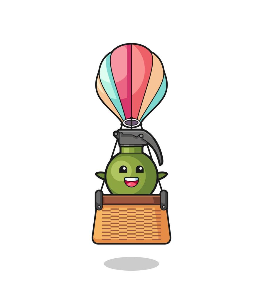 mascote da granada em um balão de ar quente vetor