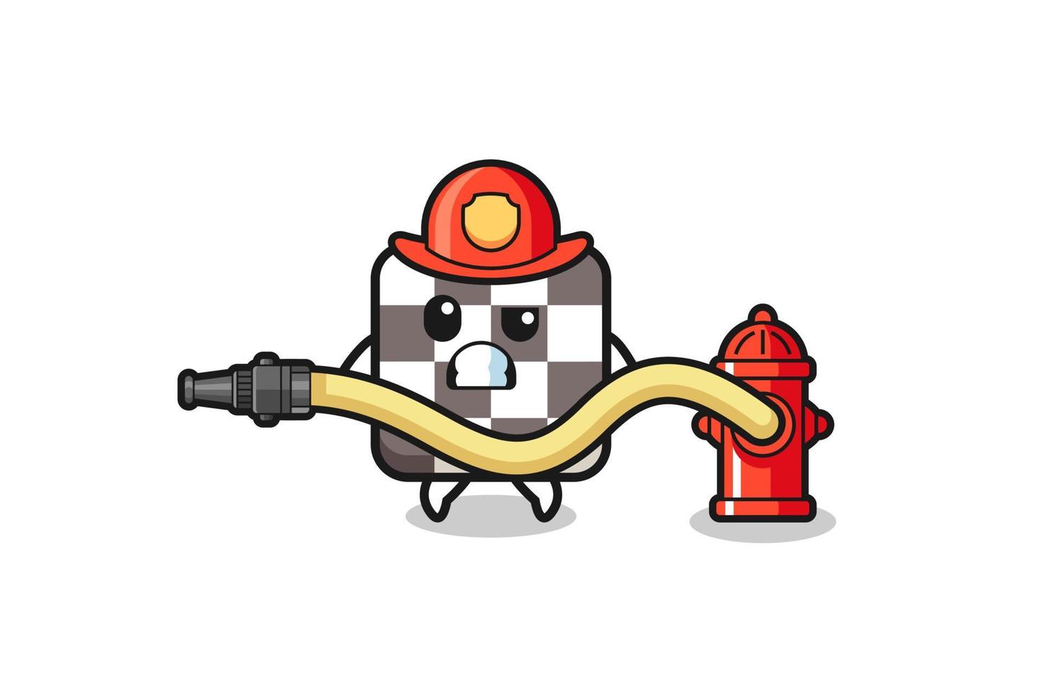 desenho de tabuleiro de xadrez como mascote do bombeiro com mangueira de água vetor