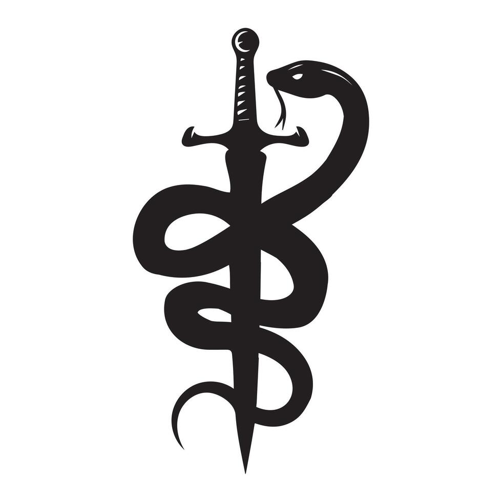 uma serpente em uma posição espada ilustração dentro Preto e branco vetor