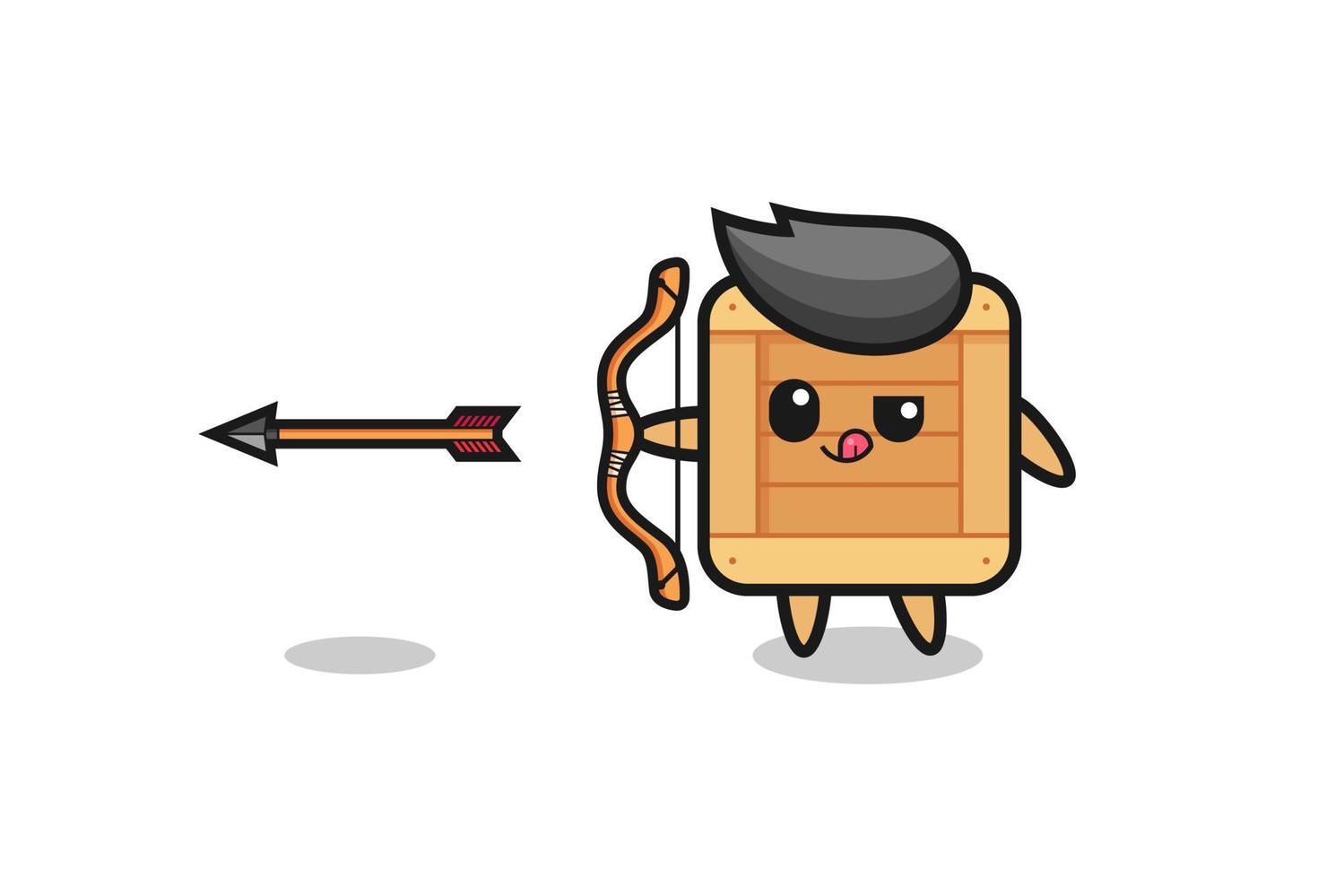 ilustração de personagem de caixa de madeira fazendo arco e flecha vetor