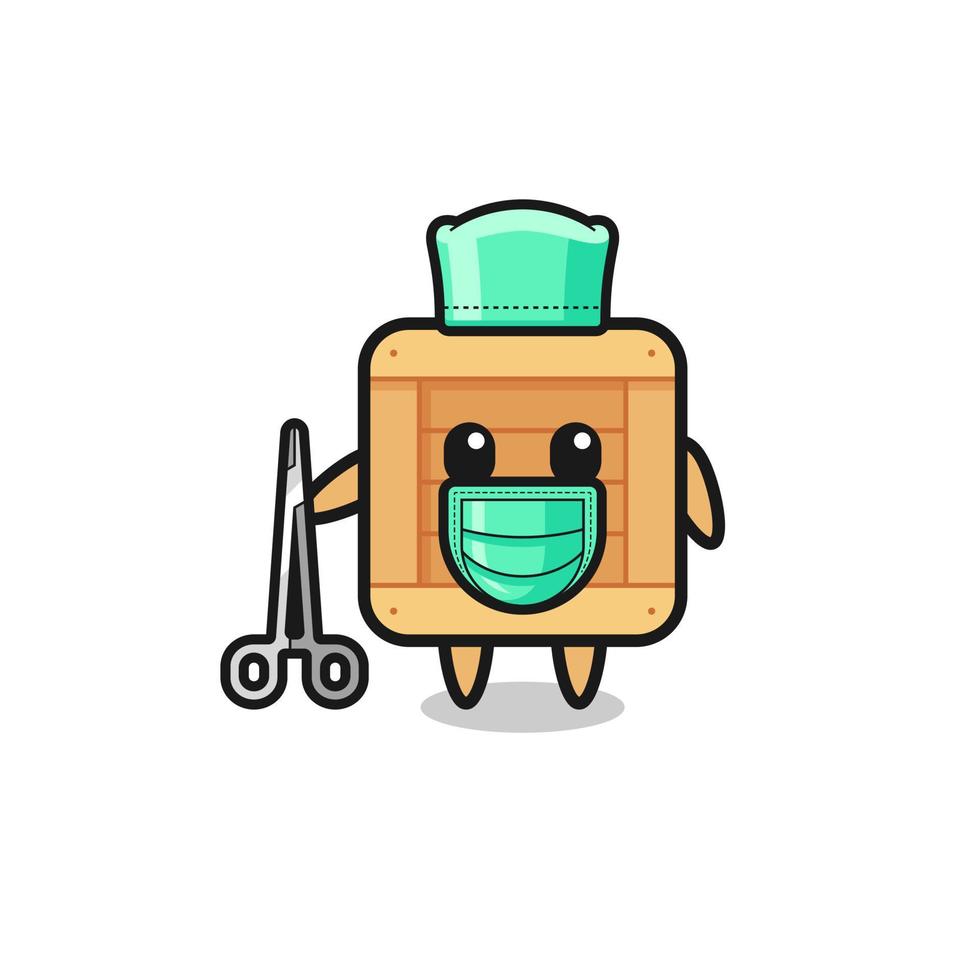 personagem mascote da caixa de madeira do cirurgião vetor