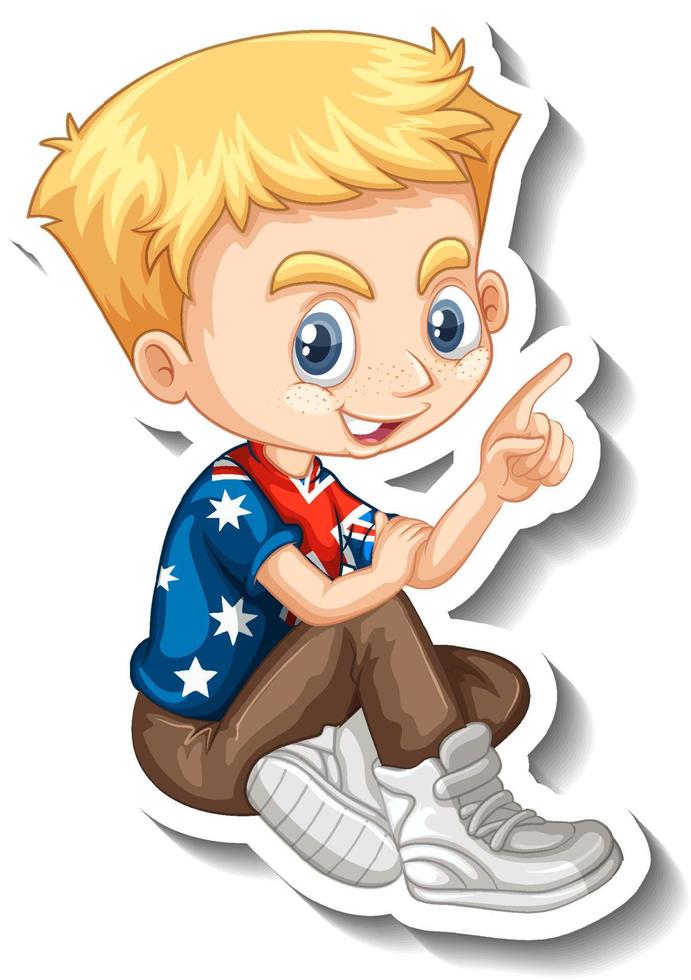 menino de cabelo loiro apontando pose personagem de desenho animado vetor