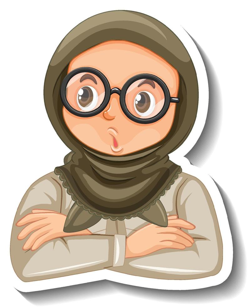 Adesivo de garota muçulmana em traje de safari personagem de desenho animado vetor