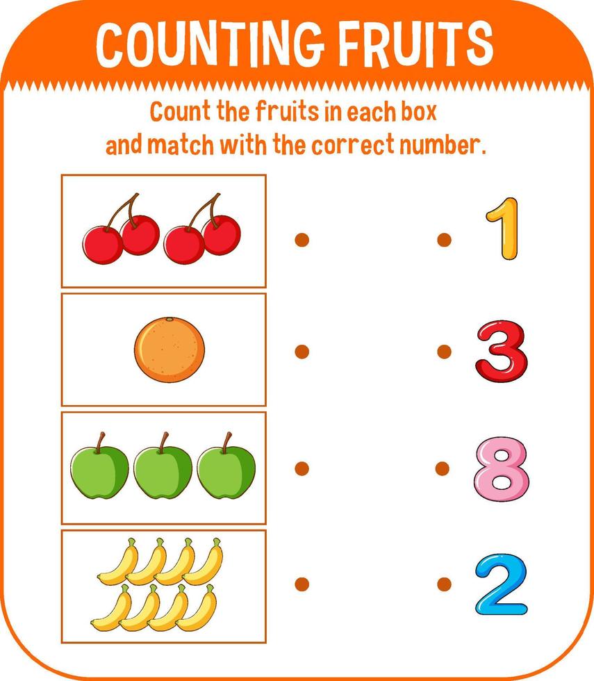 modelo de jogo de matemática com contagem de frutas vetor