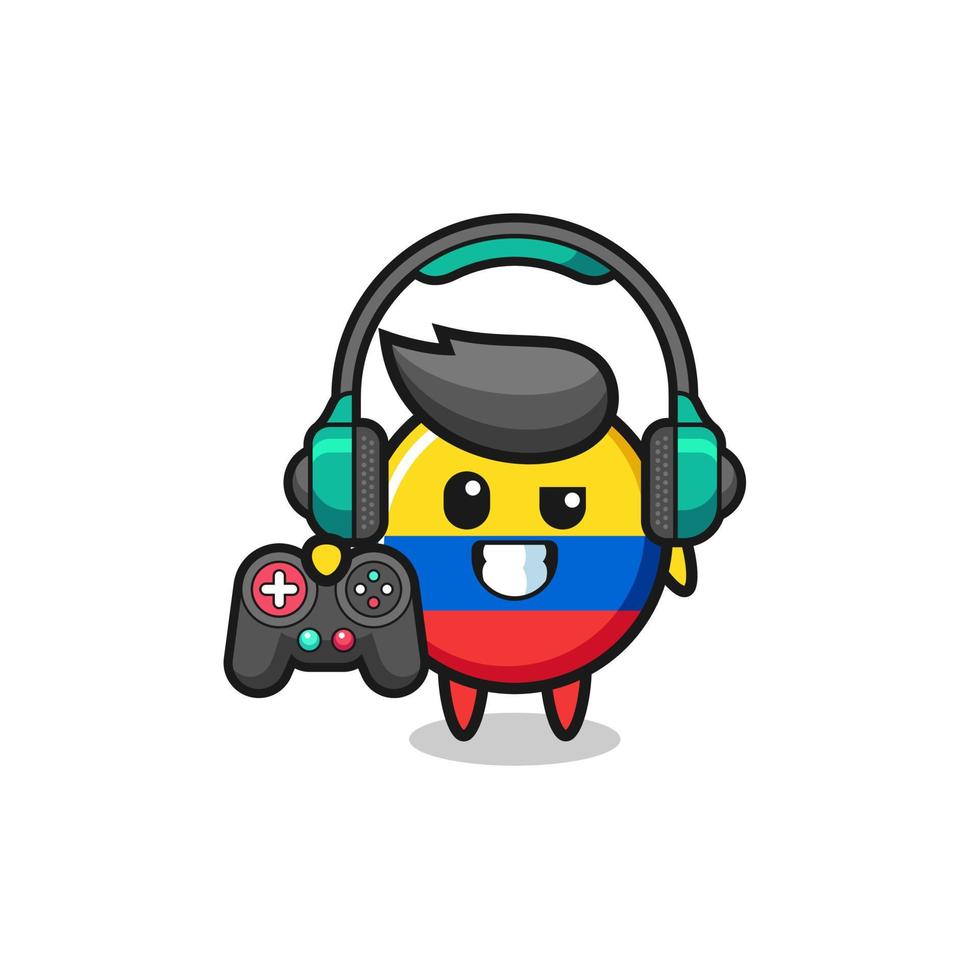 mascote do jogador com bandeira da colômbia segurando um controle de jogo vetor