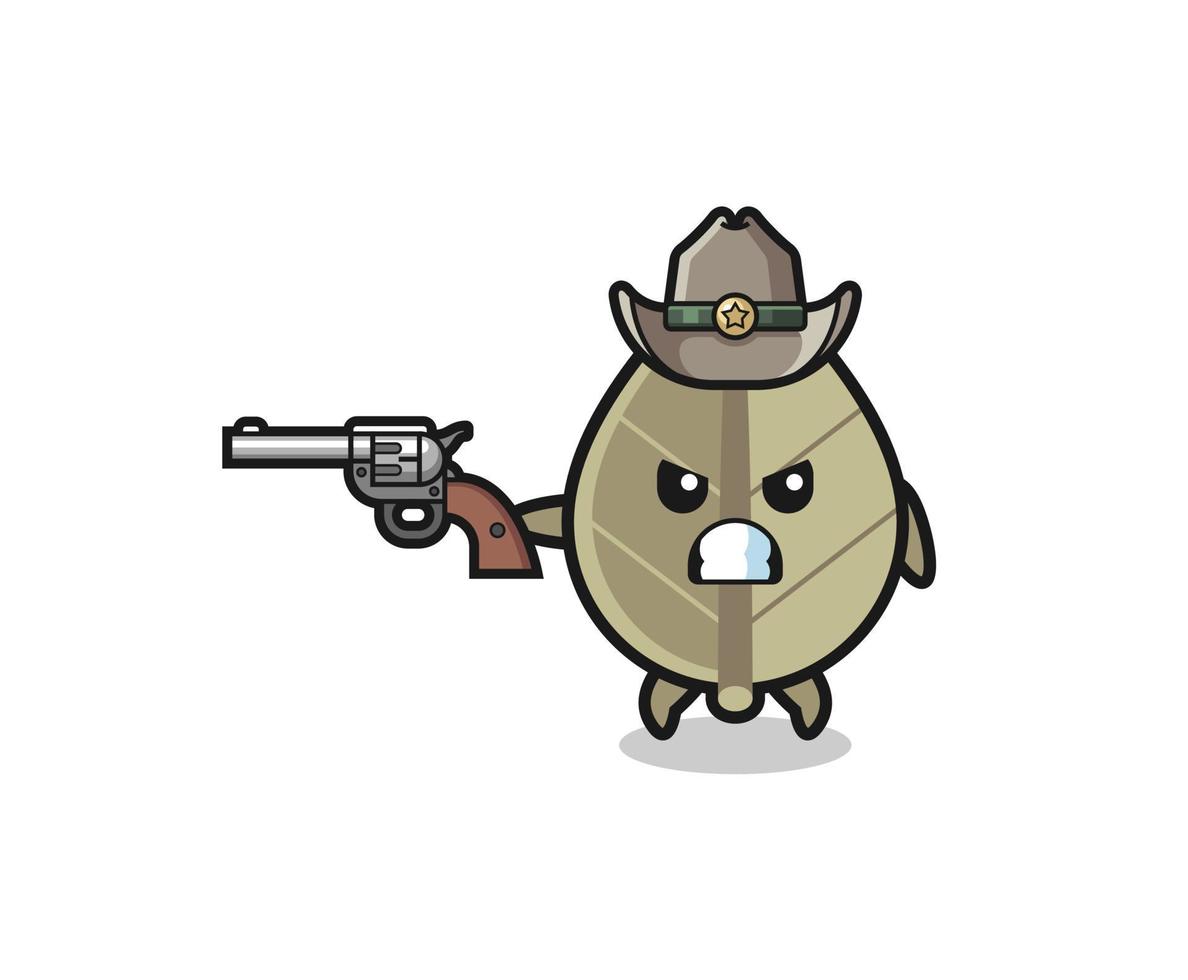 o cowboy de folhas secas atirando com uma arma vetor