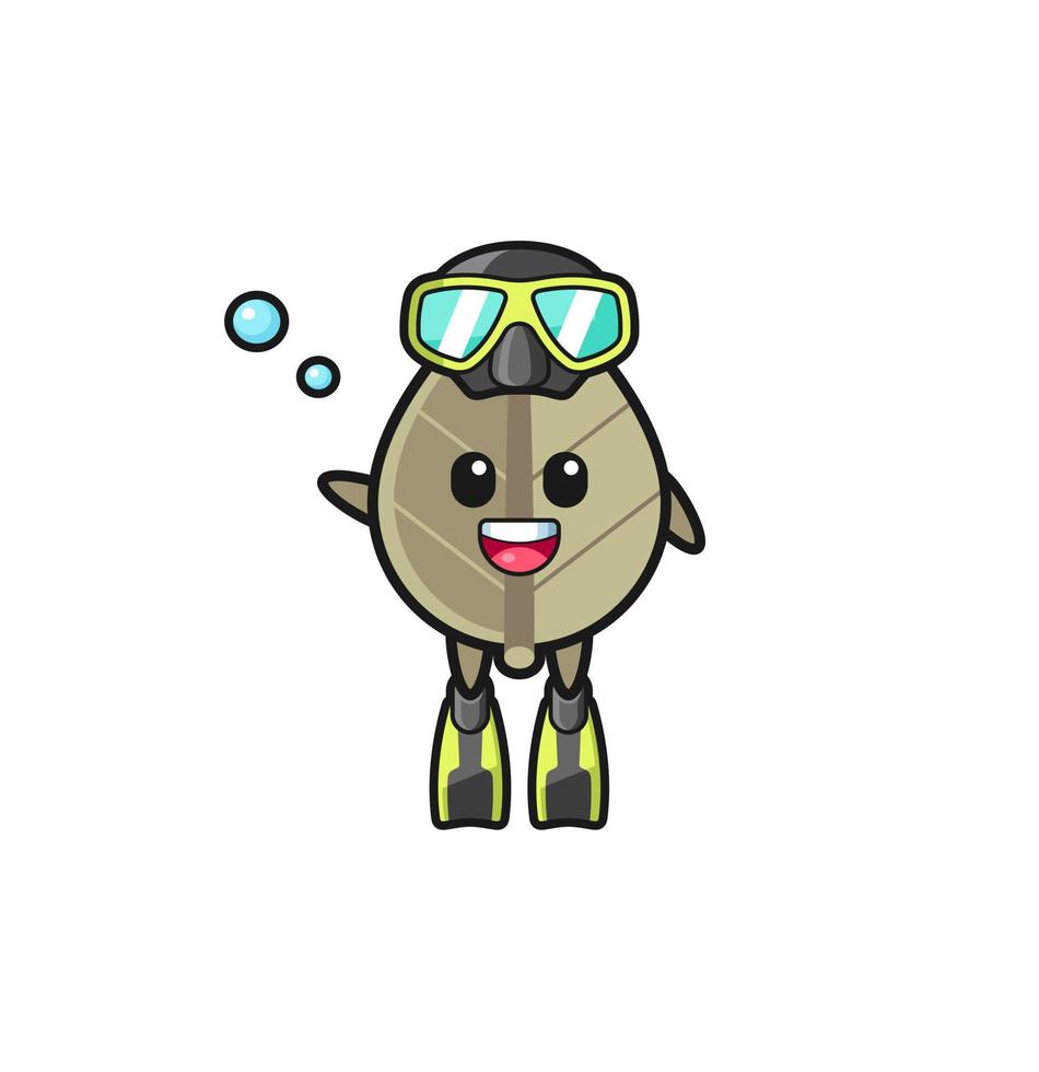 o personagem de desenho animado do mergulhador de folhas secas vetor