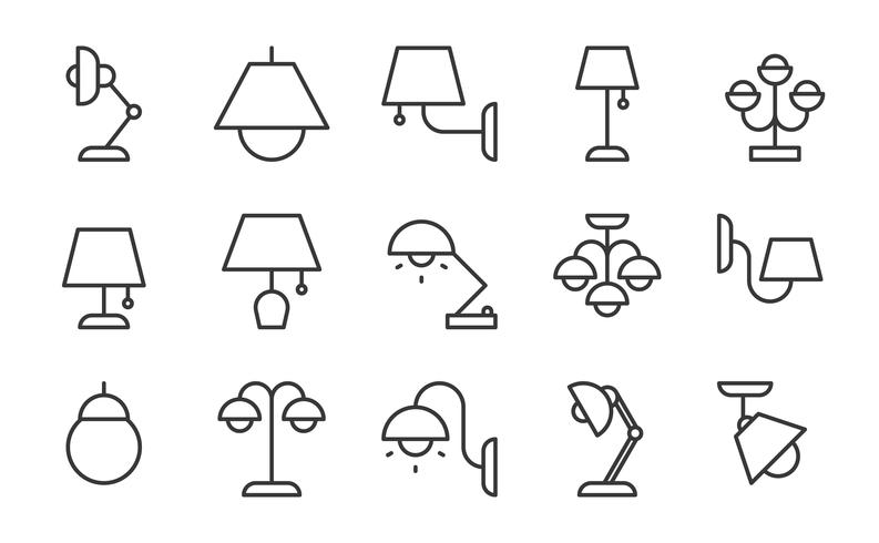 Conjunto de ícones de lâmpada e lanterna vetor