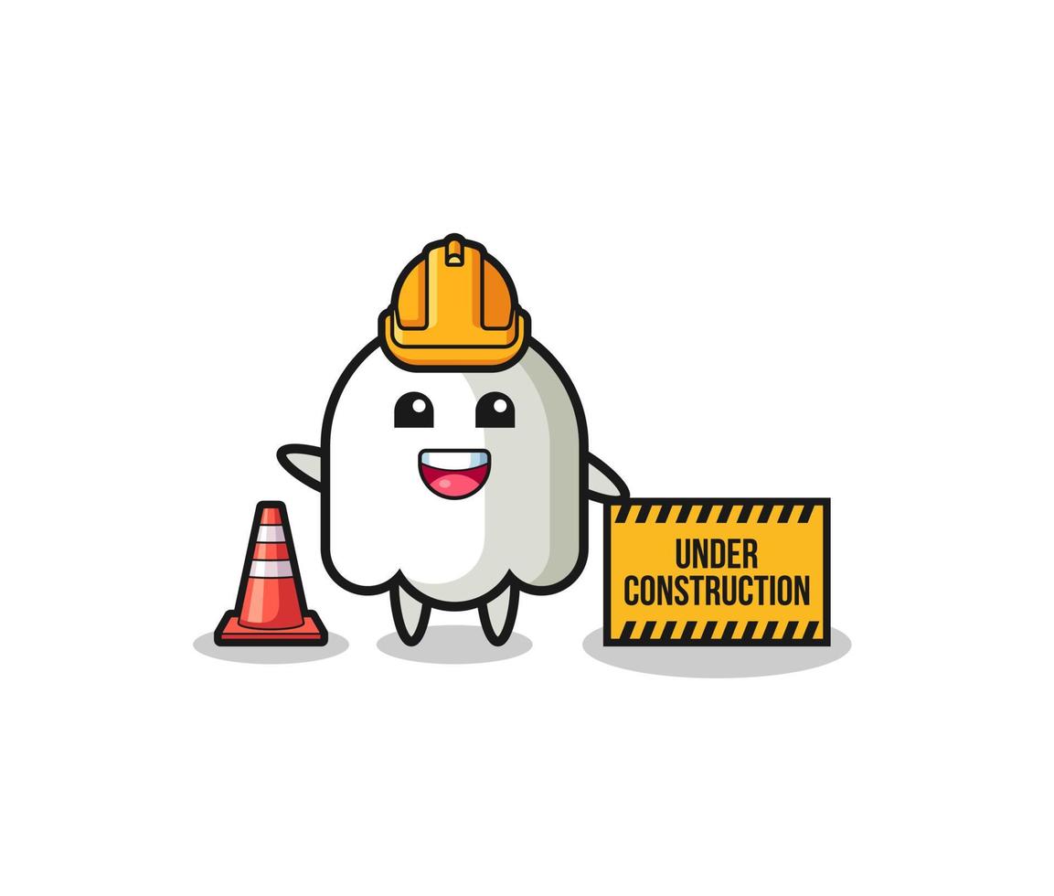 ilustração de fantasma com banner em construção vetor