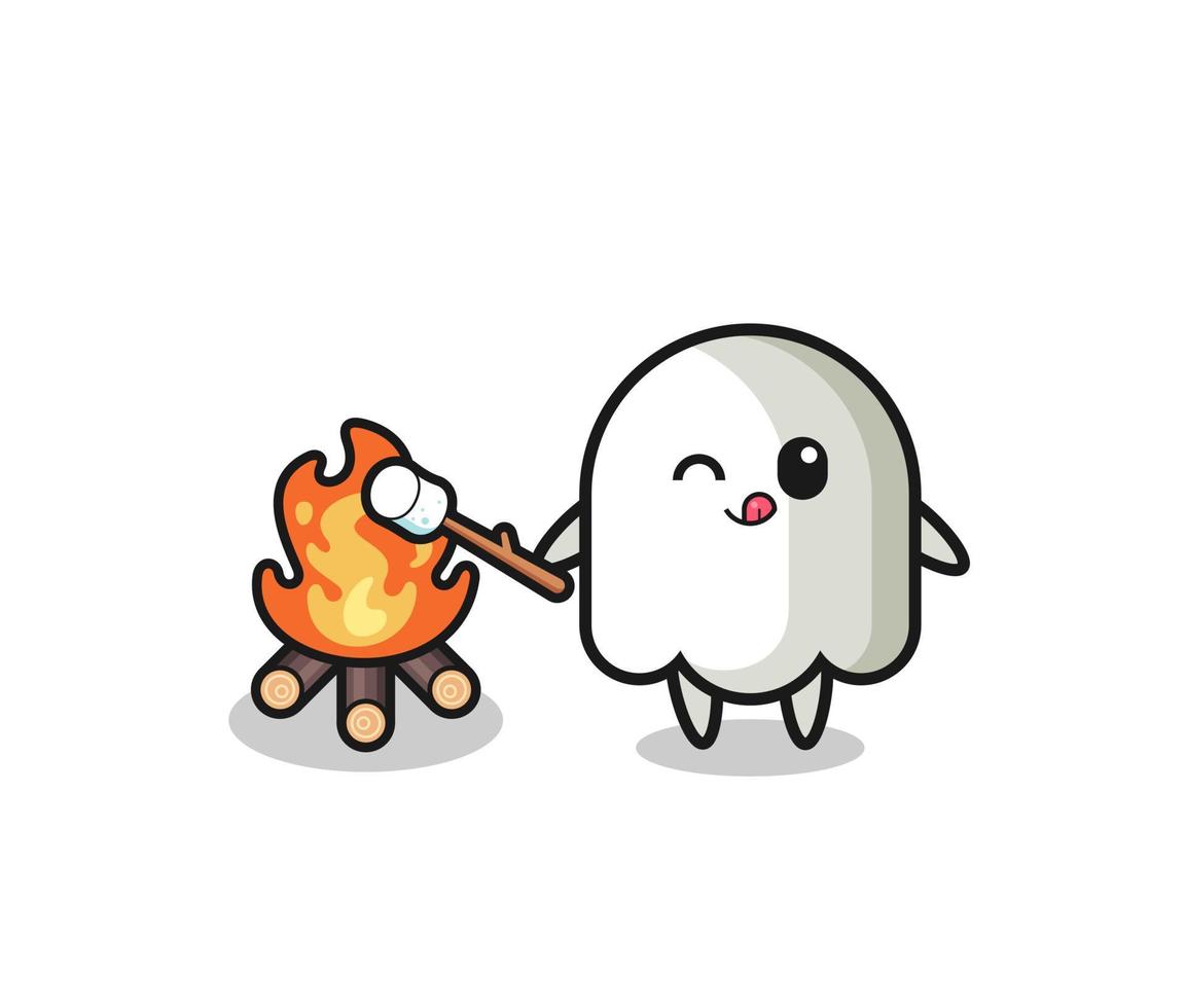 personagem fantasma está queimando marshmallow vetor