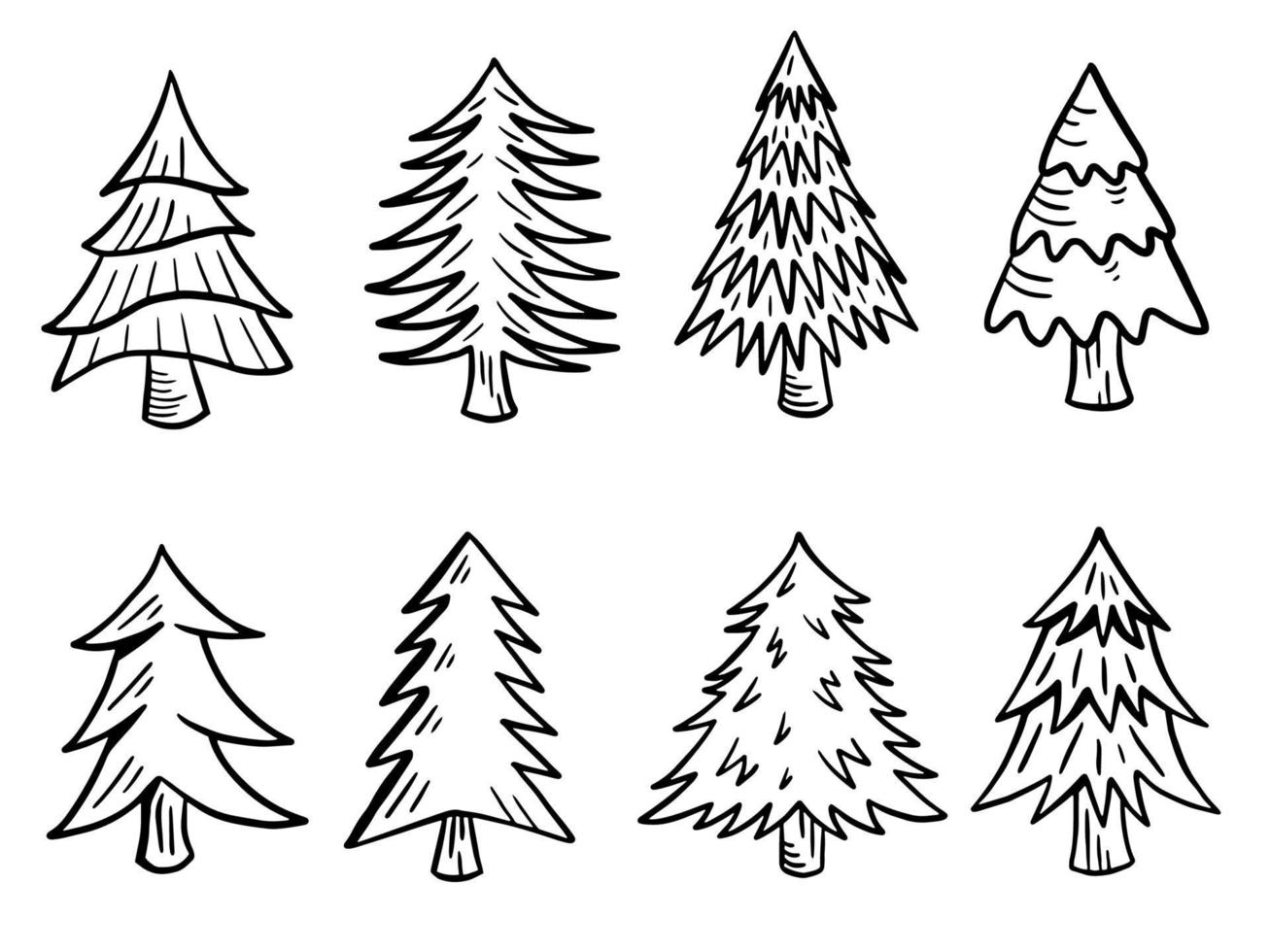 conjunto de silhuetas de árvores de natal em um fundo branco. vetor