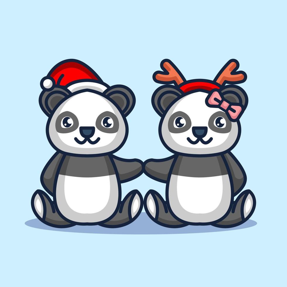 casal fofo panda natal vetor