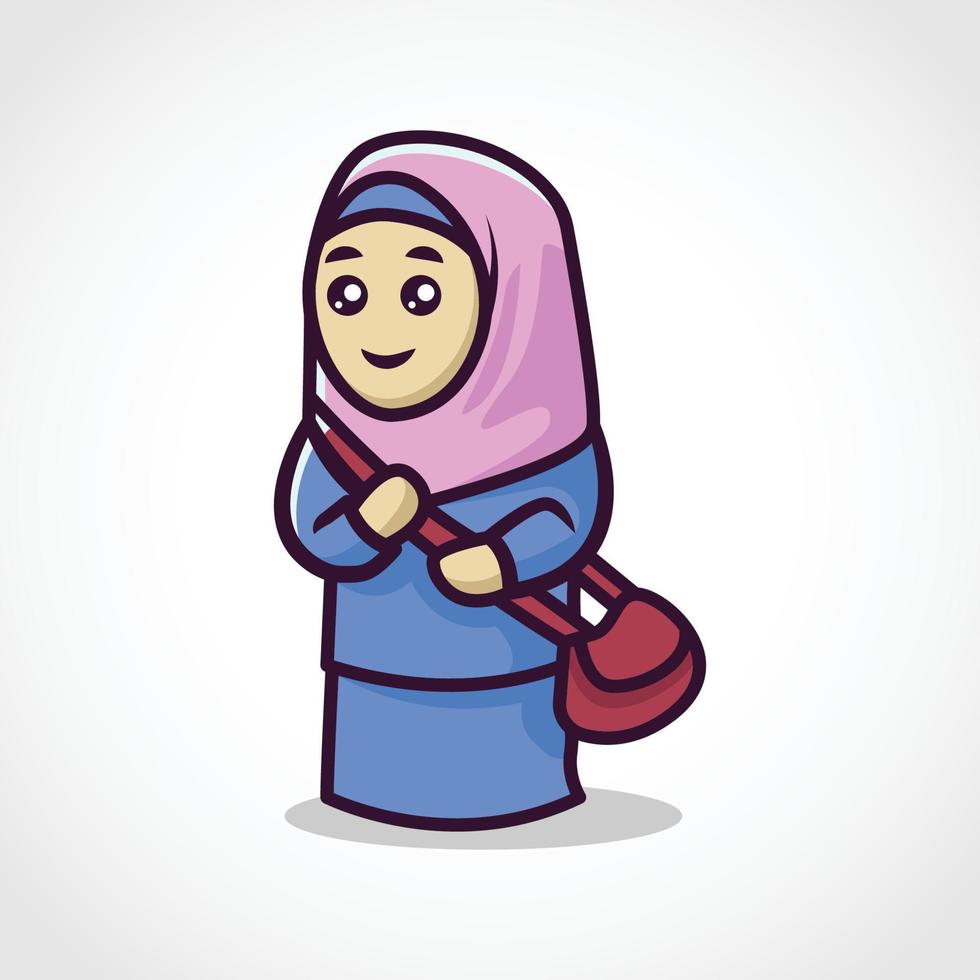 desenho de mascote de personagem muçulmano fofo vetor