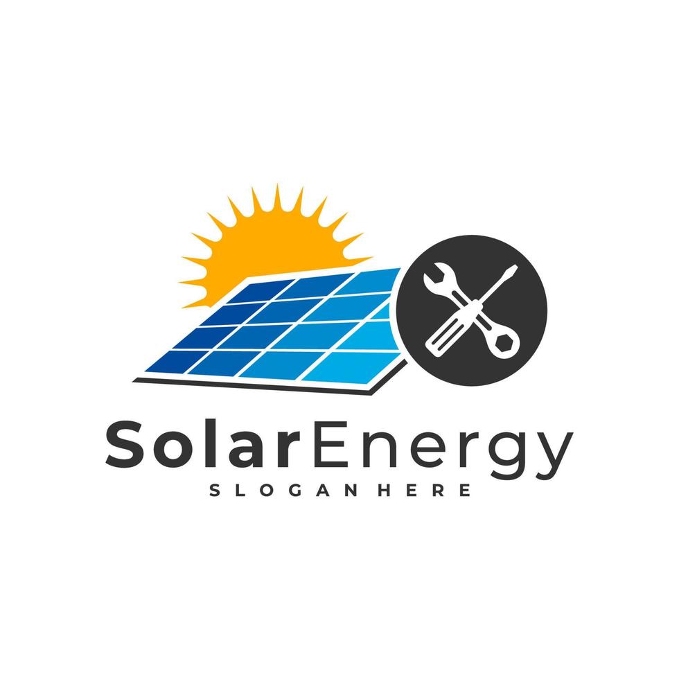 modelo de vetor de logotipo solar mecânico, conceitos de design de logotipo de energia de painel solar criativo