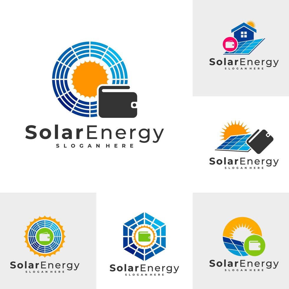 conjunto de modelos de vetor de logotipo solar de carteiras, conceitos de design de logotipo de energia de painel solar criativo