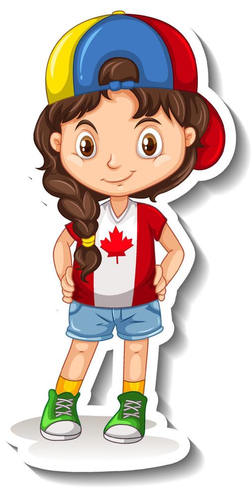 uma garota vestindo uma camiseta com a bandeira do Canadá vetor