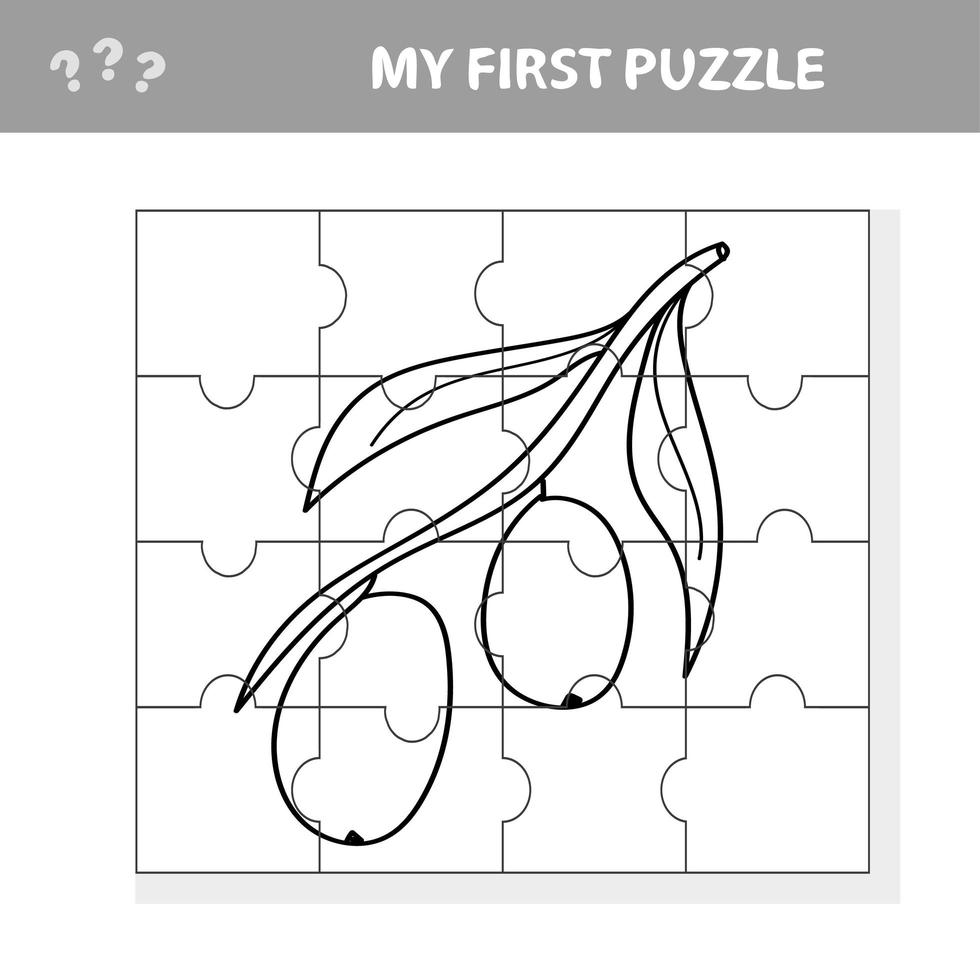 quebra-cabeça, jogo educativo para crianças. frutas e vegetais, azeitonas vetor